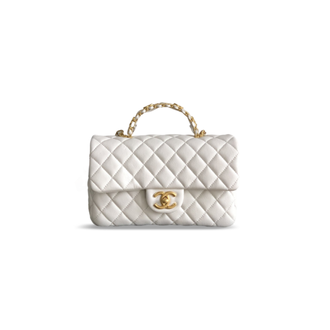 Ch**el small flap bag with top handle grained calfskin (22.5*13.5*6cm)
